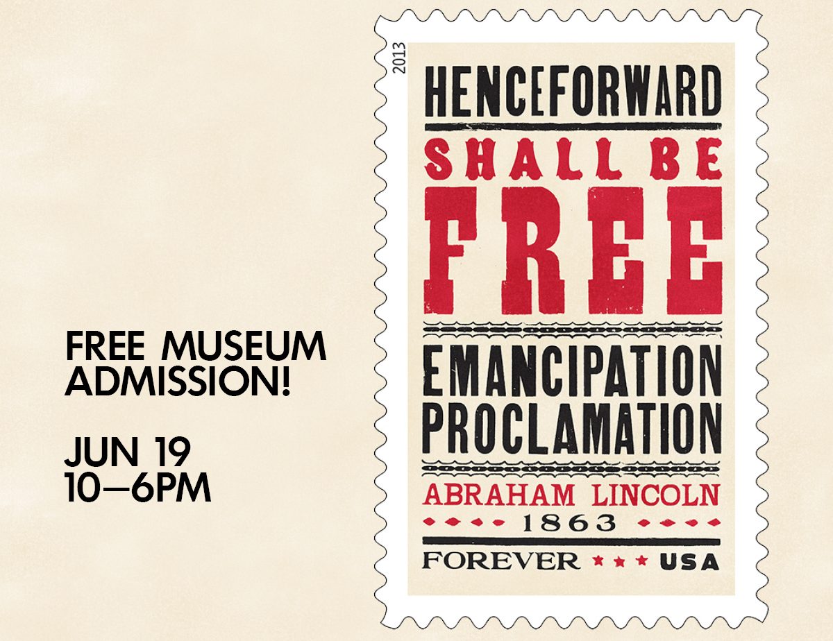 Graphic shows historic poster declaring emancipation proclamation